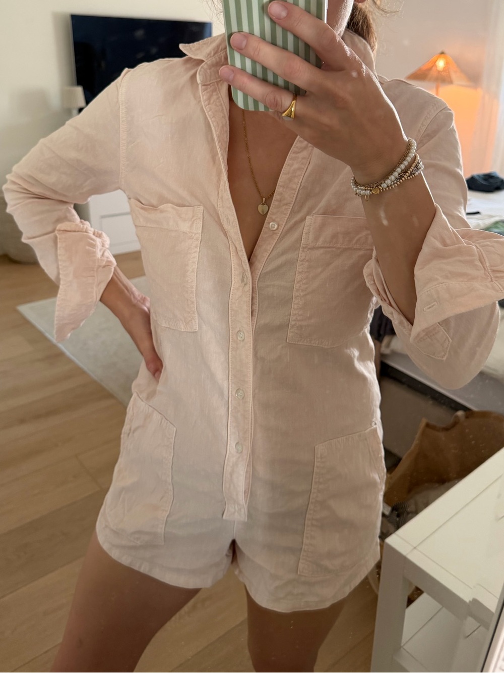 Frank & Eileen XXS Blush Pink Utility Romper READ ABOUT FLAWS